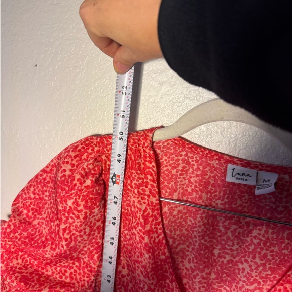 Luna Skies Puff Sleeve Red V-Neck Button Down Midi Dress Size M Valentines Day - Picture 5 of 8